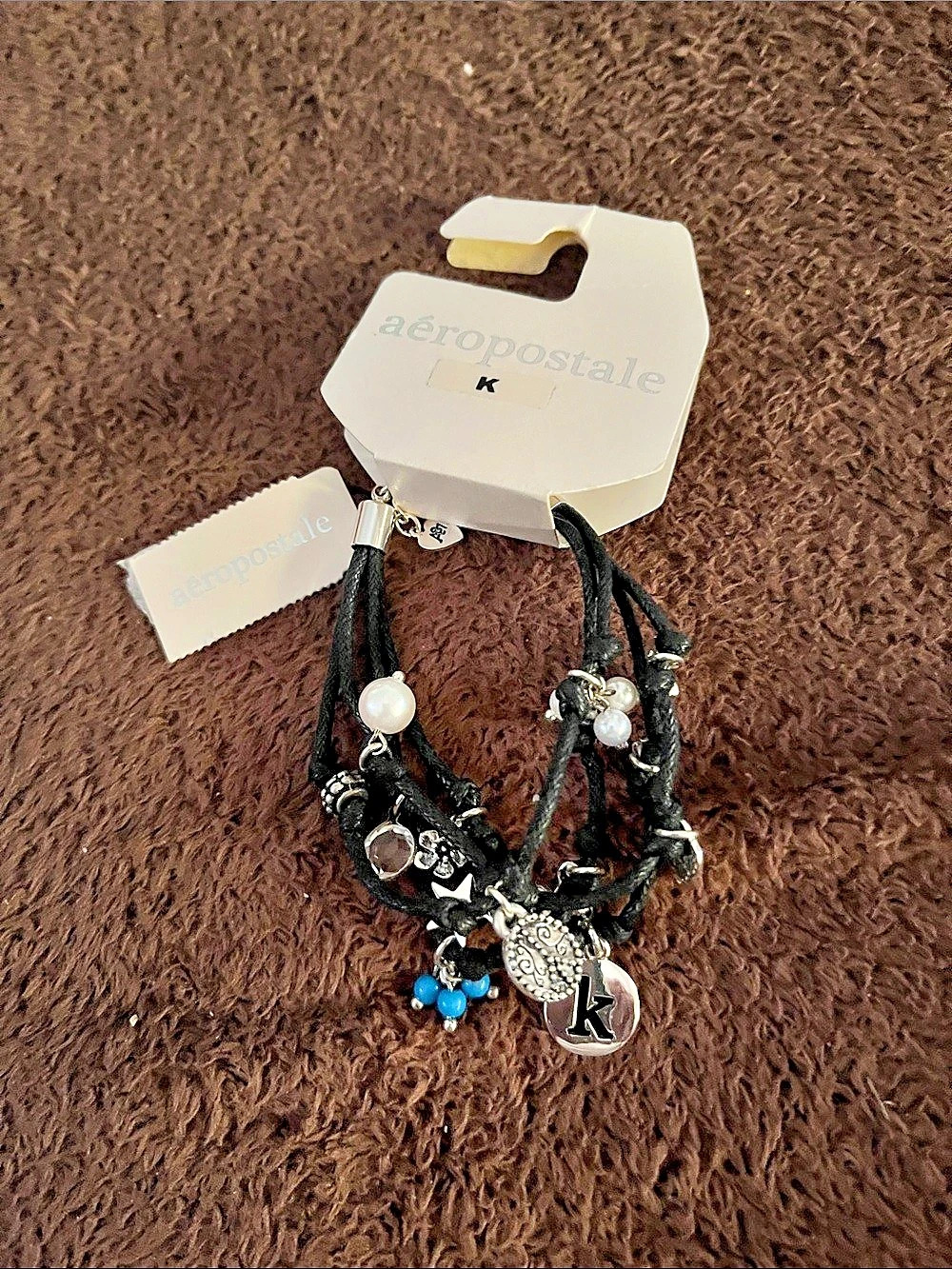 aéropostale Layered Charm Bracelet Set in Black & Silver NWT